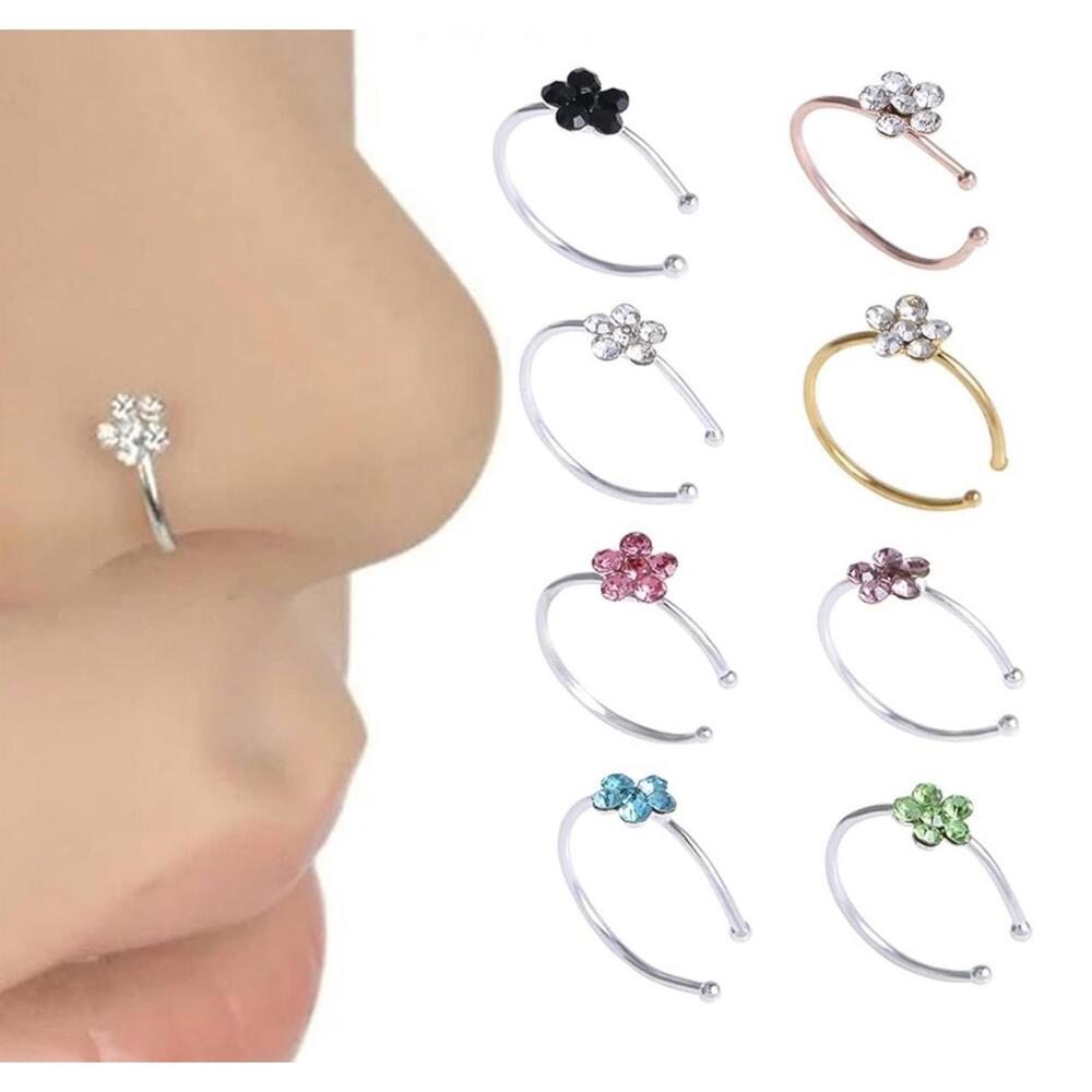 Faux Nose Ring, Crystal & Gold Floral Nose Hoop, Helix Tragus Faux Ring *NEW* - Picture 7 of 8